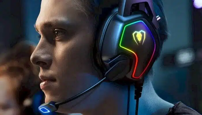 Un homme &eacute;quip&eacute; d'un casque gamer PS 5